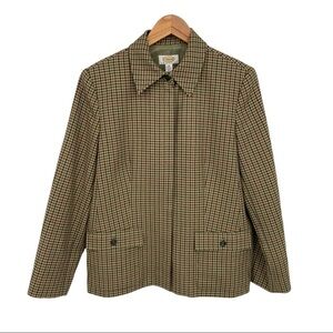 Talbots Vintage Houndstooth Wool Zipper Blazer Jacket Green Tan Women's 12P